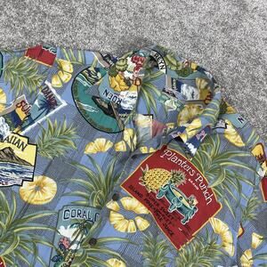 Reyn‎ Spooner Hawaiian Shirt Mens Large Rayon Aloha Palm Pineapple Novelty Print